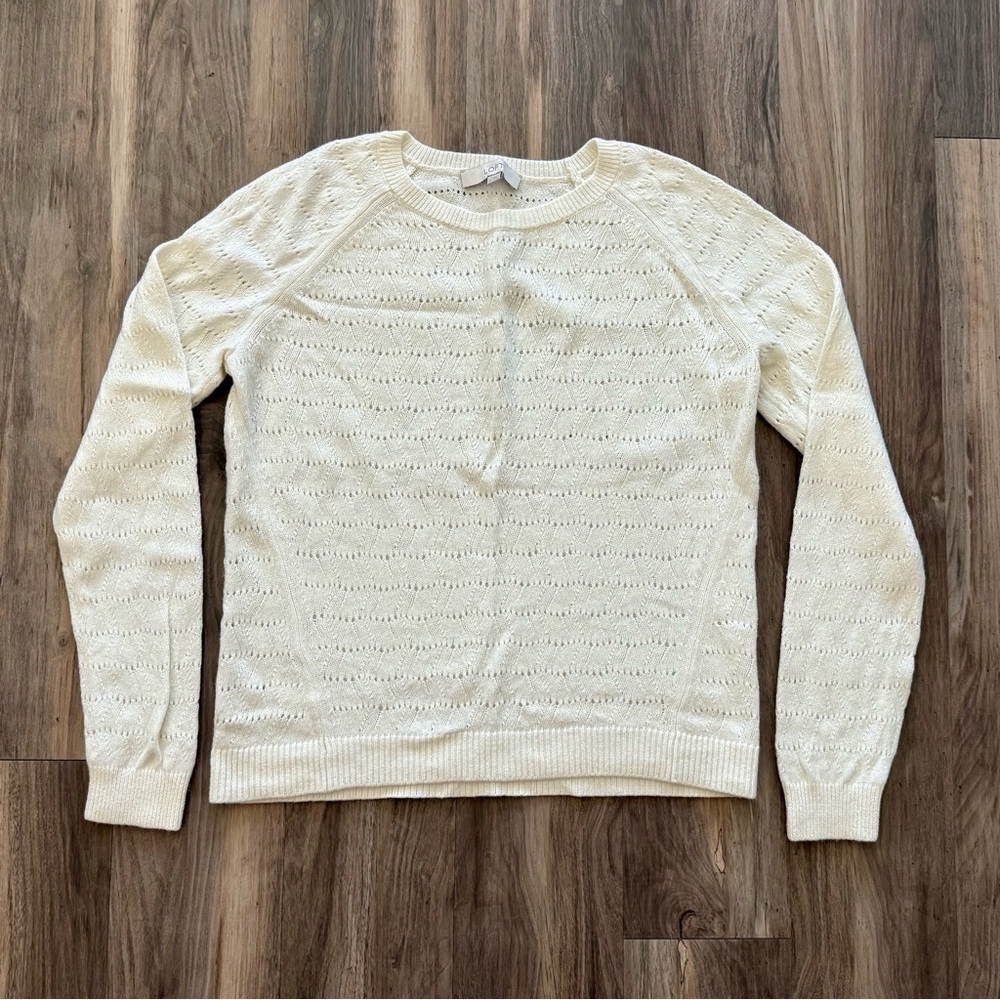LOFT Ivory Eyelet Crewneck Sweater Size XL